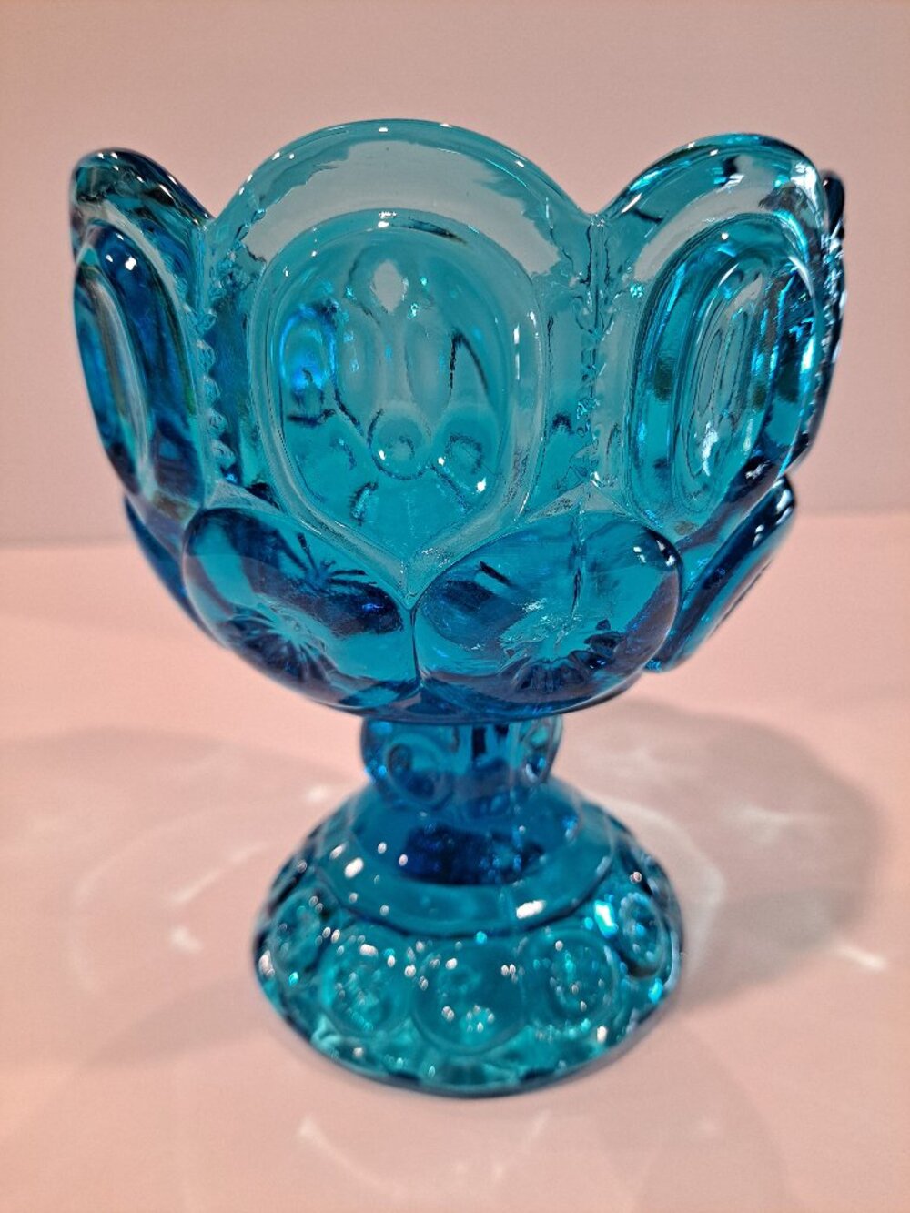 Vintage L E Smith moon and stars blue candy dish compote 5.5" tall